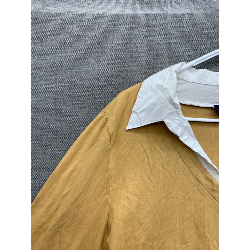 Denim + Co. Shirt Womens XL Mustard Yellow Stretch V Neck Layered Long Sleeve - Picture 2 of 9